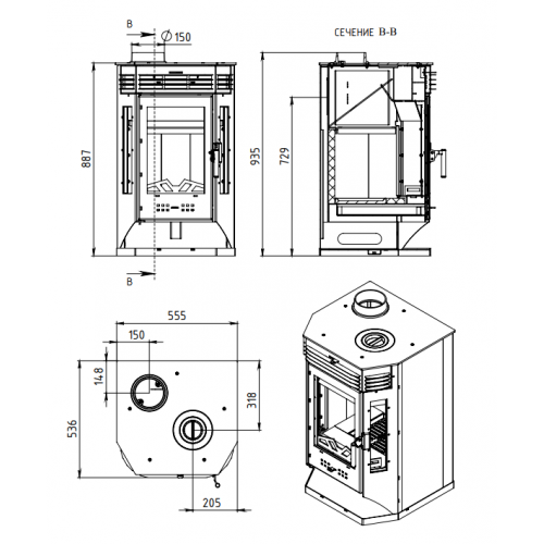 Печь-Камин Москва 9 с плитой (Мета-Бел)