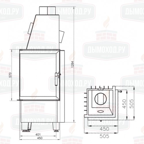 Каминная топка 500/57 K ECOPLUS T1, чёрная рамка (Hark)