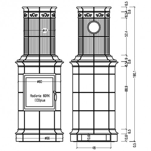 Печь BELLA NOCHE 2 ECOplus, kachelfarbe bahama, рамка золото, верх.подкл. (Hark)