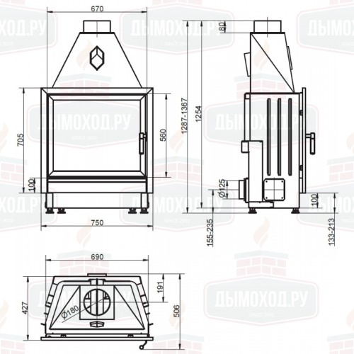Каминная топка RADIANTE 350 K ECOPLUS, чёрная (Hark)