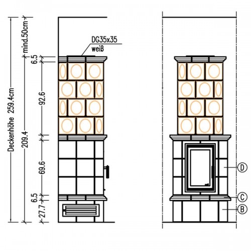 Печь BELLA ROSA 13 ECOplus, cashmer, черная рамка + кер.решетка LK (Hark)