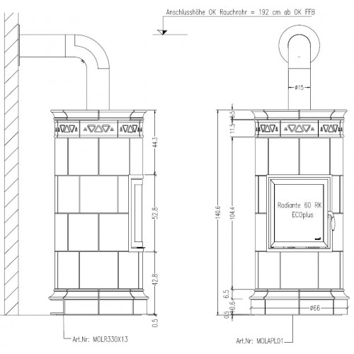 Печь BELLA ROSA 11 Viva ECOplus, hellbraun, черная рамка + компл.труб (Hark)