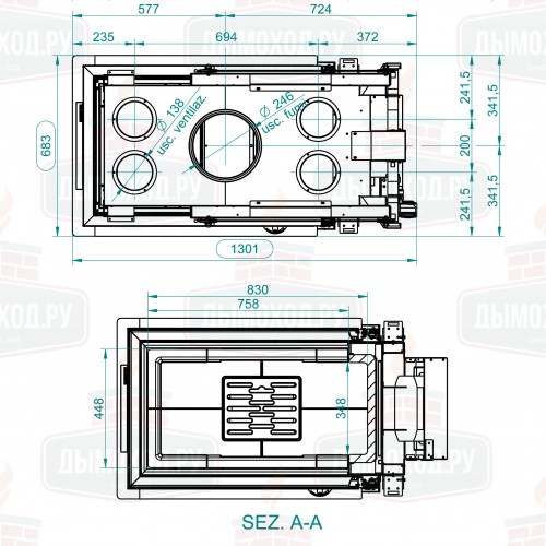 Каминная топка ECOMONOBLOCCO WT 60 3D V16 (Palazzetti)