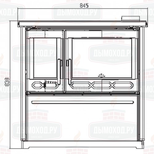 Плита PLAMEN 850 GLAS, белая, труба слева (Plamen)