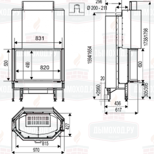 Каминная топка CRISTAL 411 B N (Supra)