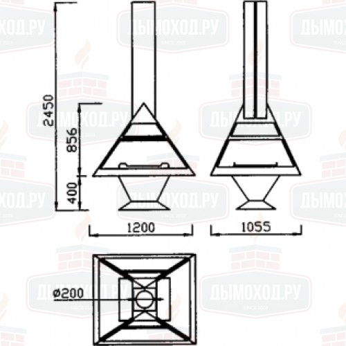 Камин ADMETO CENTRAL, центральный, чёрный (Traforart)