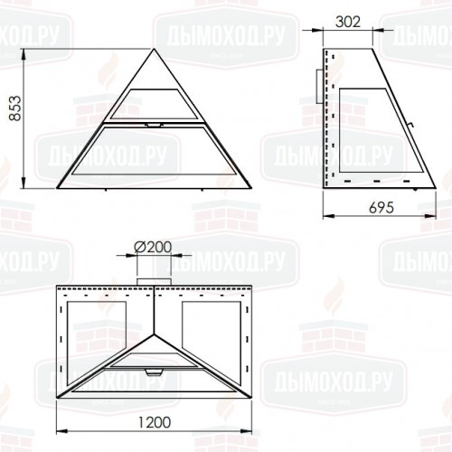Камин ADMETO FRONTAL, подвесной, заднее подключение, чёрный (Traforart)