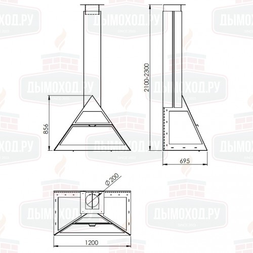 Камин ADMETO FRONTAL, подвесной, верхнее подключение, чёрный (Traforart)