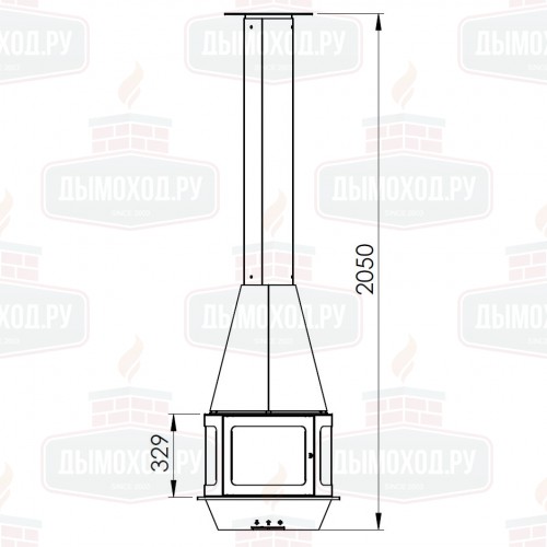 Камин ARLET CENTRAL, подвесной, низкое стекло, RAL 9003, H=2300 мм (Traforart)
