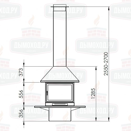 Камин VULCANO CENTRAL, со стеклом, полка-керамика, чёрный (Traforart)