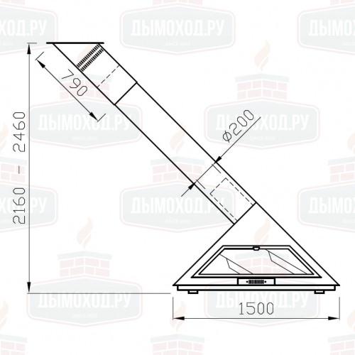 Камин MADRID FRONTAL, наклонная труба влево, чёрный (Traforart)