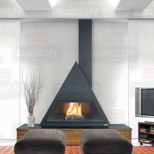 Камин BILBAO FRONTAL, со стеклом, труба справа, чёрный (Traforart)