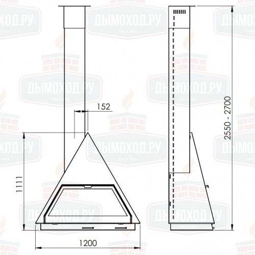 Камин BILBAO FRONTAL, со стеклом, труба слева, чёрный (Traforart)