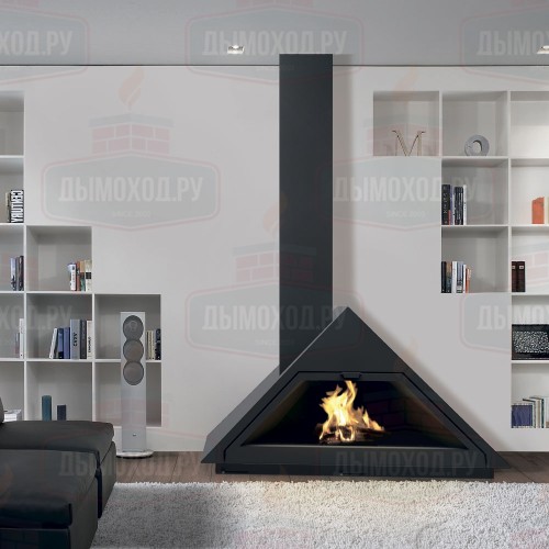Камин MADRID FRONTAL, вертикальная труба слева, чёрный (Traforart)
