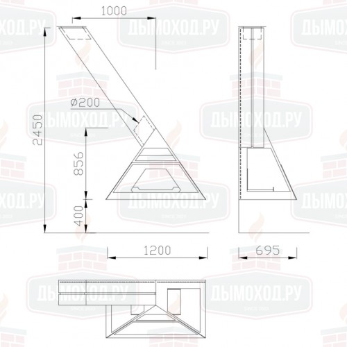 Камин ADMETO FRONTAL, подвесной, труба влево, чёрный (Traforart)