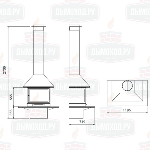 Камин VULCANO FRONTAL, со стеклом (Traforart)