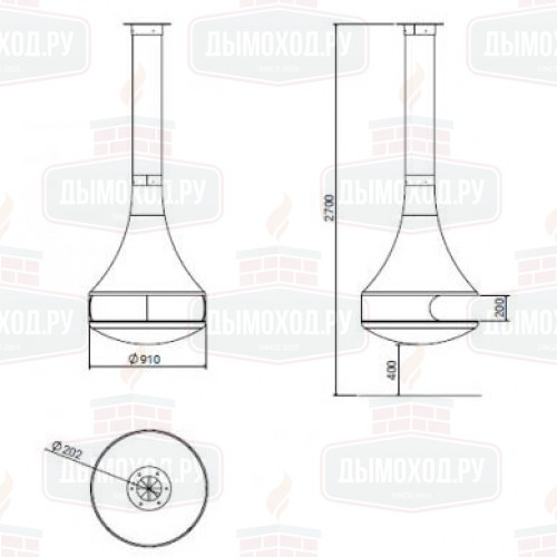 Камин HYPNOS CENTRAL, без стекла, чёрный (Traforart)