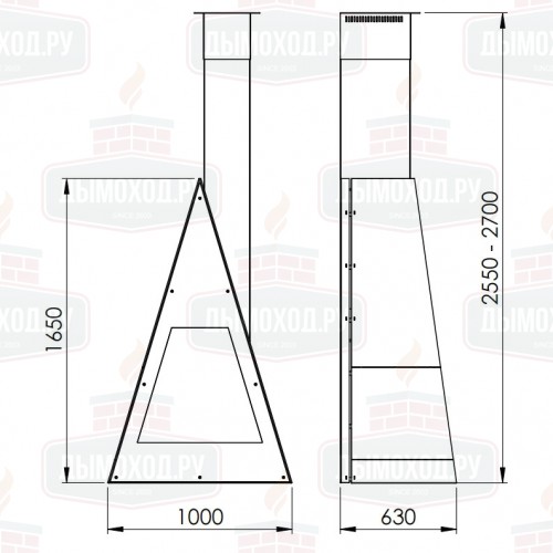 Камин BREDA FRONTAL, труба слева, чёрный (Traforart)