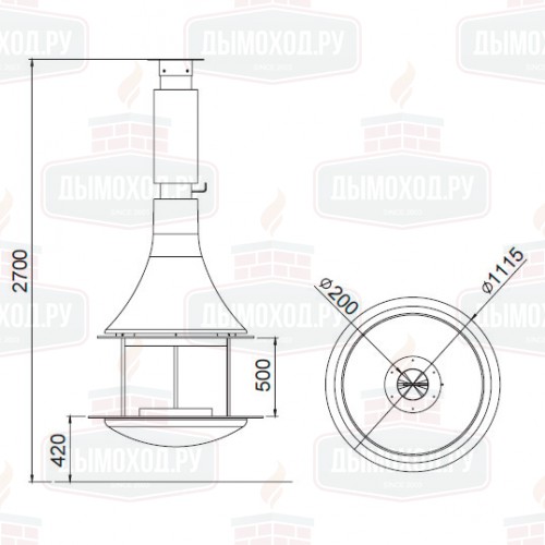 Камин LORENA CENTRAL RAL, подвесной, со стеклом (Traforart)