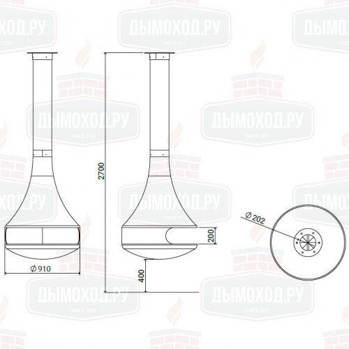 Камин HYPNOS CENTRAL, со стеклом, чёрный (Traforart)