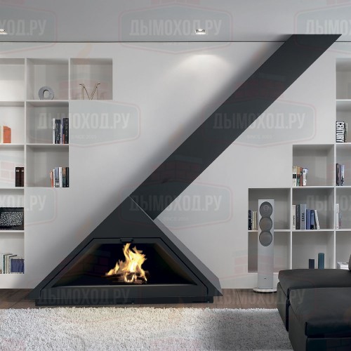 Камин MADRID FRONTAL, наклонная труба вправо, чёрный (Traforart)