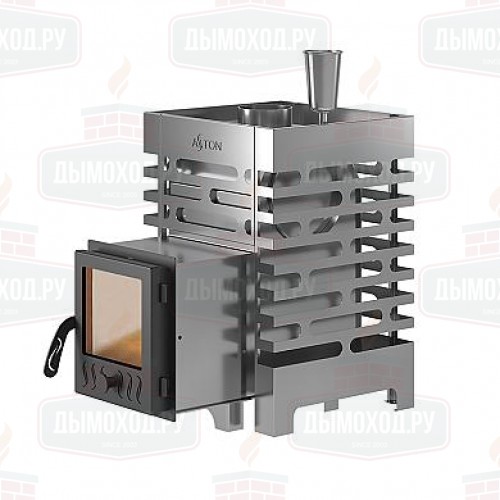 Печь для бани ASTON 12 INOX стекло с баком на трубе 50л Ø115 (AISI 439)