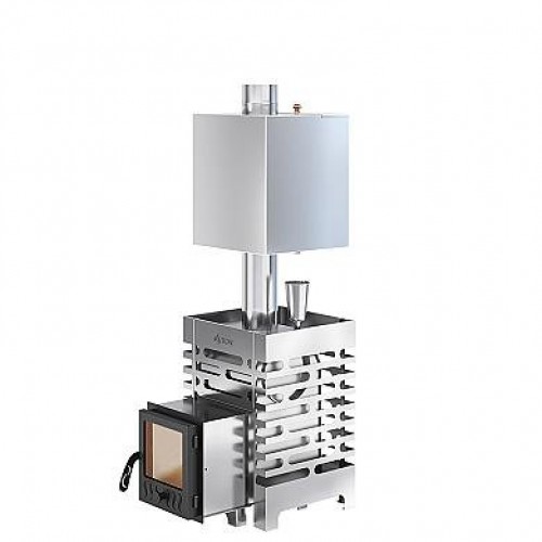 Печь для бани ASTON 12 INOX стекло с баком на трубе 50л Ø115 (AISI 439)