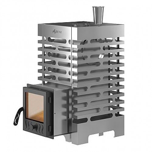 Печь для бани ASTON 16 INOX стекло с баком на трубе 50л Ø115 (AISI 439)