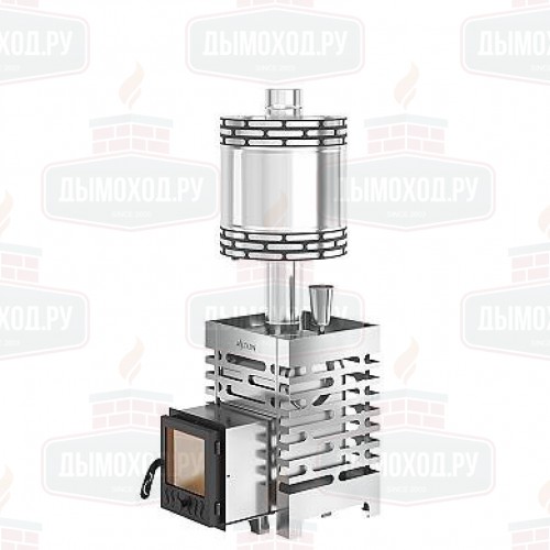 Печь для бани ASTON 12 НЕРЖ. стекло с круглым баком на трубе 50л Ø115 (AISI 439)