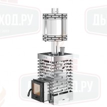 Печь для бани ASTON  16 НЕРЖ. стекло с круглым баком на трубе 50л Ø115 (AISI 439)