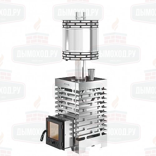 Печь для бани ASTON  16 НЕРЖ. стекло с круглым баком на трубе 50л Ø115 (AISI 439)