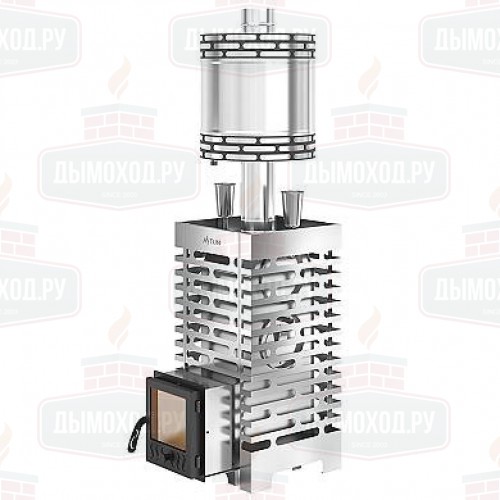 Печь для бани ASTON 20 НЕРЖ. стекло с круглым баком на трубе 50л Ø115 (AISI 439)