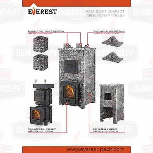 Печь для бани Эверест Легкий пар Профи каменка «по-серому», Талькохлорит, S-50 мм, Резная (2 стороны)