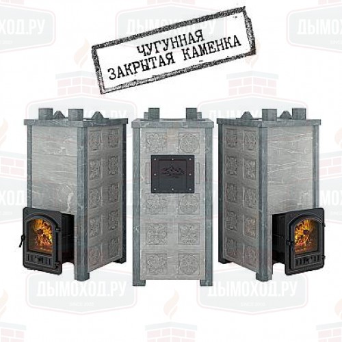 Печь для бани Эверест Легкий пар Профи каменка из чугуна, Талькохлорит, S-50 мм, Резная (3 стороны)