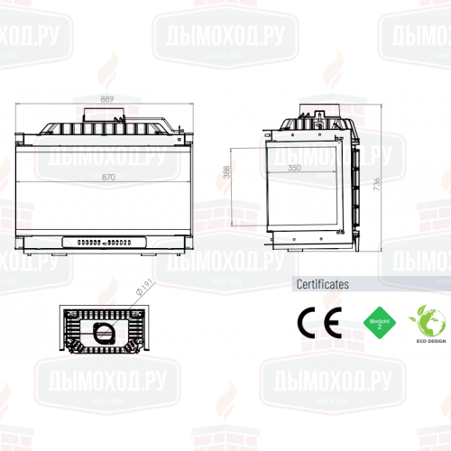 Топка ECT Font/800/LR 18 кВт, трехстороннее стекло
