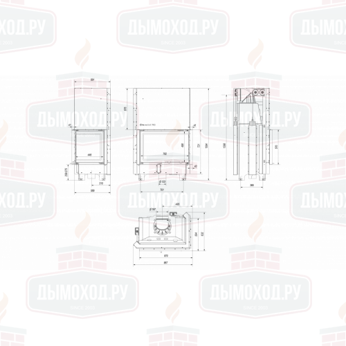 Топка MBA/P/BS/G/SG, Г-образное стекло справа