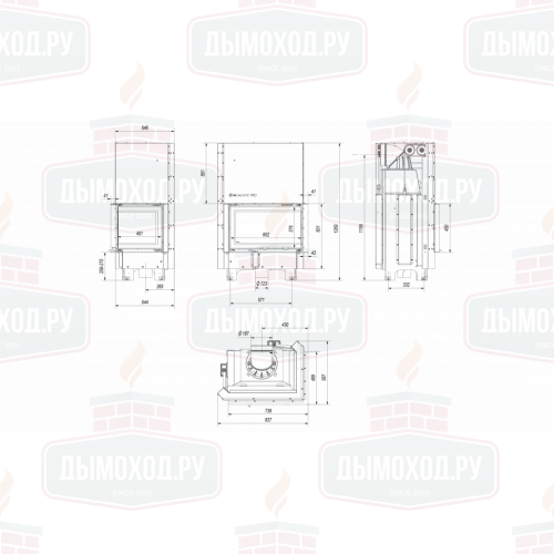 Топка MBM/P/BS/G/SG, Г-образное стекло справа, гильотина