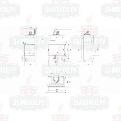 Топка MBO/P/BS/SG, Г-образное стекло справа