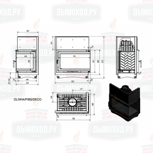 Топка OLIWIA/P/BS/DECO, Г-образное стекло справа