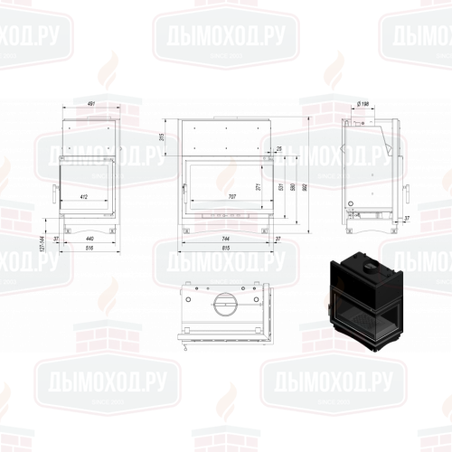 Топка с водяным контуром OLIWIA/PW/BP/22/BS/W, Г-образное стекло справа, змеевик