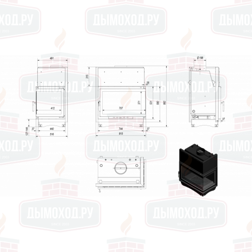 Топка с водяным контуром OLIWIA/PW/BP/17/BS/W, Г-образное стекло справа, змеевик