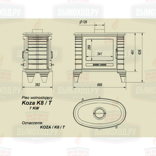 Чугунная печь Kratki Koza/K8/T