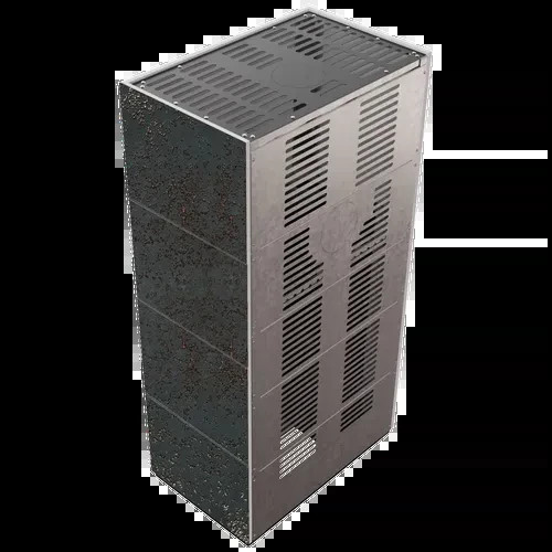 Каминокомплект FLOKI в облицовке OXIDE NERO, угловое стекло слева